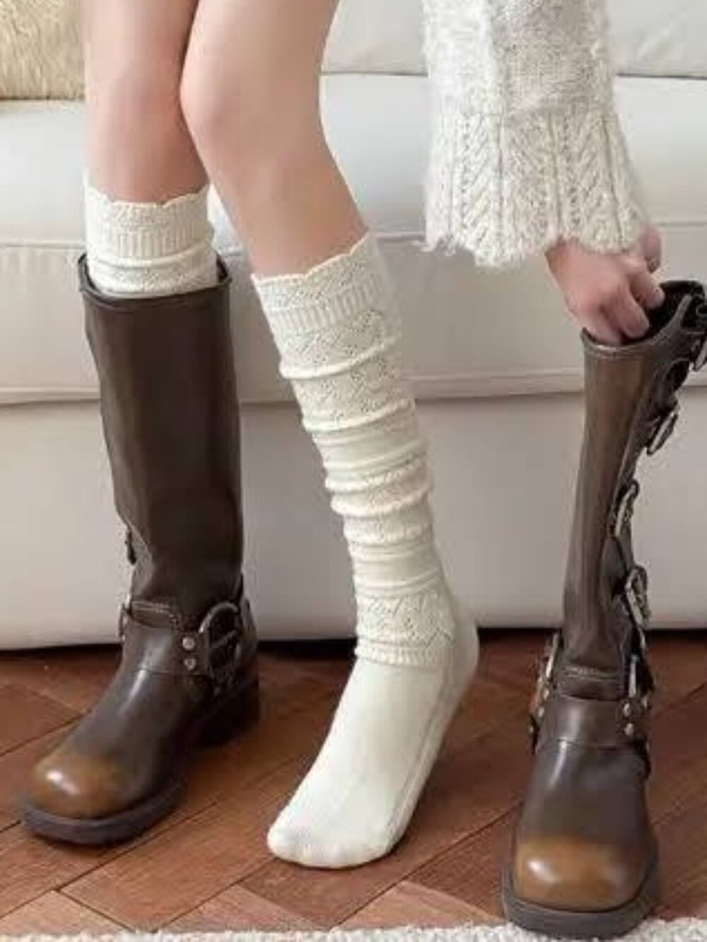 NWT American Eagle Women's Knit Boot Socks, Cream - One Size Fits Most